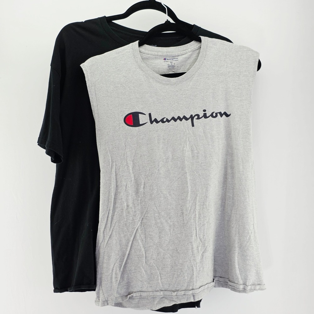 Champion T-Shirt Tank Top Lot Mens 2XL Black Gray Graphic Script Logo 2 Pack